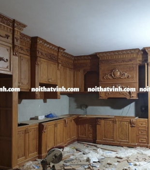 Thiết Kế - Thi Công Kệ Bếp KB002 Gõ Đỏ