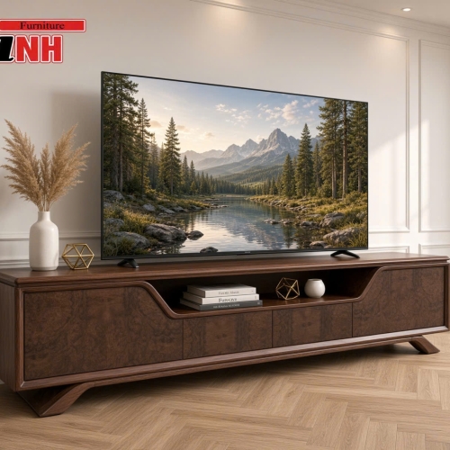 KỆ TIVI 2.2M - 4 CÁNH NU ÓC CHÓ GỖ TẦN BÌ 