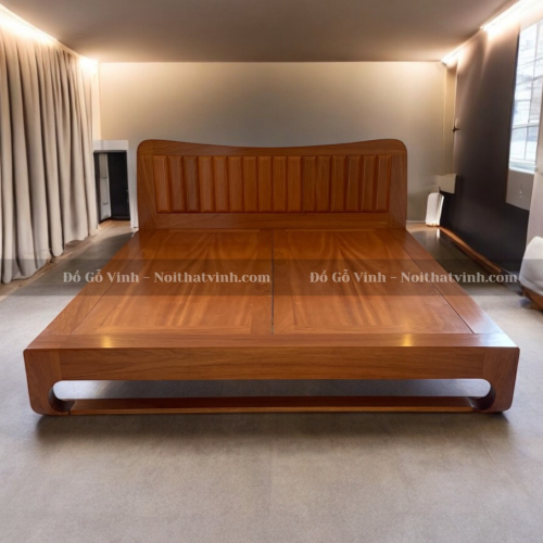 Giường Gõ Đỏ Chân Quỳ