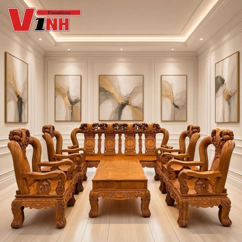 BỘ GHẾ #14 ĐÀO - 4 TỰA 10 MÓN GỖ GÕ ĐỎ VIP