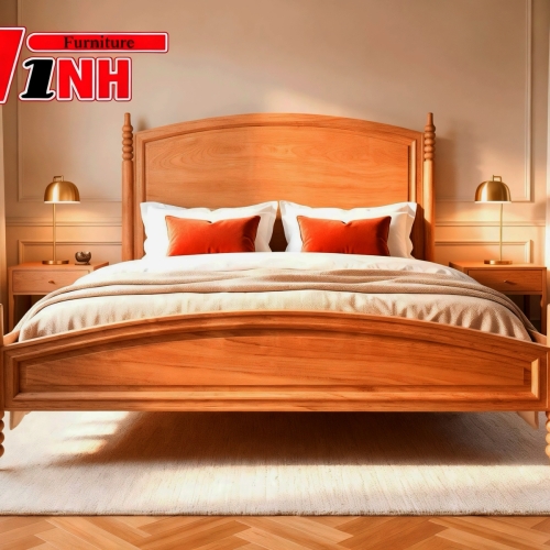 GIƯỜNG 1.8M CỘT TIỆN HAI ĐẦU VÒM GỖ GÕ ĐỎ