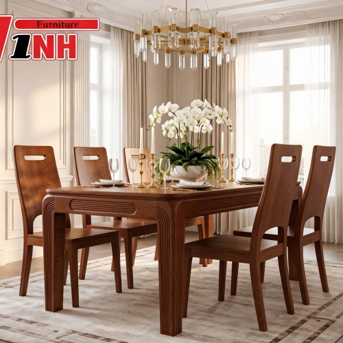 Bộ Bàn Ăn 6 Ghế Gỗ Tần Bì 