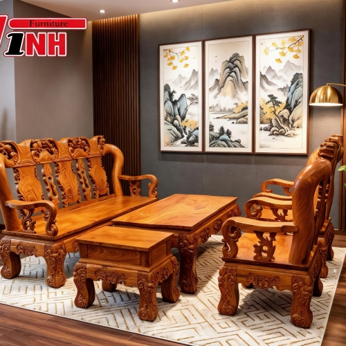 Bộ Ghế #12 Đào 6 Món Gỗ Gõ Đỏ Lào