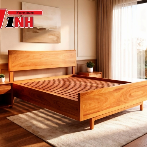 GIƯỜNG 1.8M CHÂN VÁT ĐẦU CONG GỖ GÕ ĐỎ
