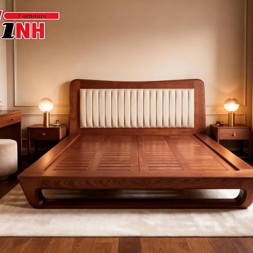 GIƯỜNG NHẬT 1.8M CHÂN QUỲ BỌC NỆM GỖ TẦN BÌ