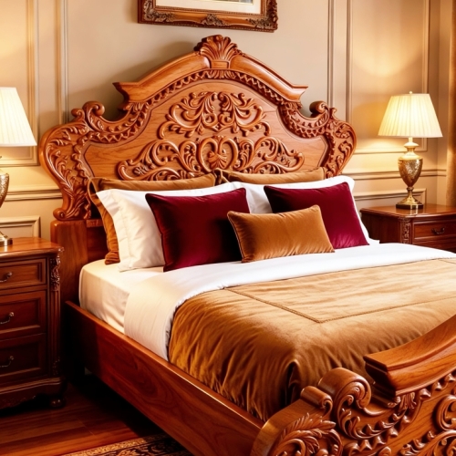 GIƯỜNG 1.8M TÂN CỔ ĐIỂN VƯƠNG MIỆN GỖ GÕ ĐỎ