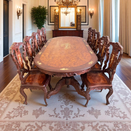 Bàn Ăn Oval 10 Ghế Cẩn Ốc