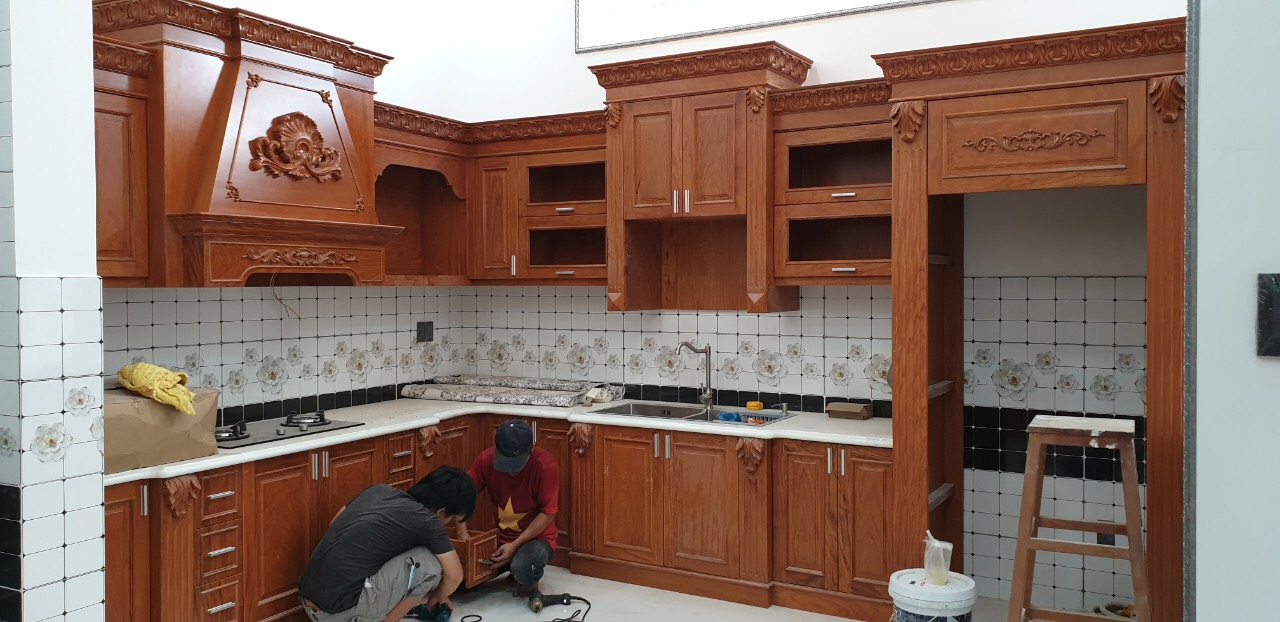 Thiết Kế - Thi Công Kệ Bếp KB003 Gỗ Gõ Đỏ