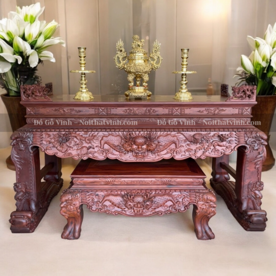 Sập Thờ Rồng 2 Món Cẩm Lai Vip 