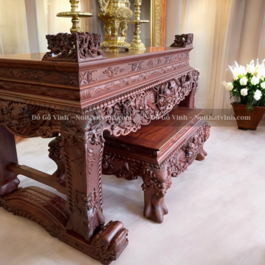 Sập Thờ Rồng 2 Món Cẩm Lai Vip 