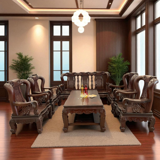 Bộ Ghế Nho Sóc Cẩm Lai Tím 10 Món
