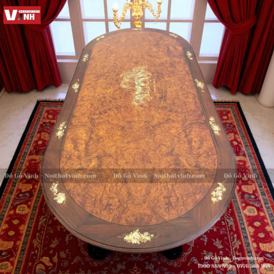 Bàn Ăn Oval 10 Ghế Cẩn Ốc