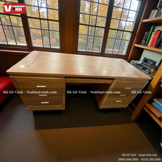Bàn Làm Việc V_N01 Gỗ Đỏ