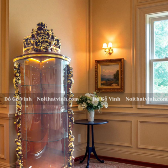 Tủ Rượu Góc Rococo Mạ Vàng